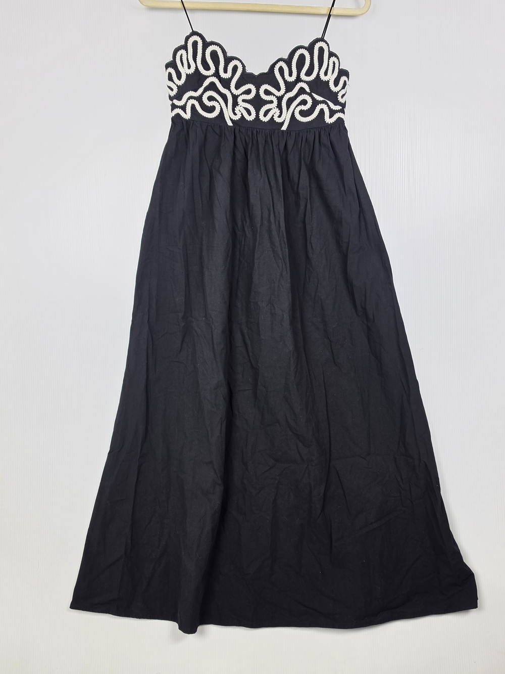 Commense Black Maxi Dress with White Embroidered Bodice